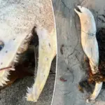 Griezelig zeewezen met enge tanden spoelt aan op strand van Californië