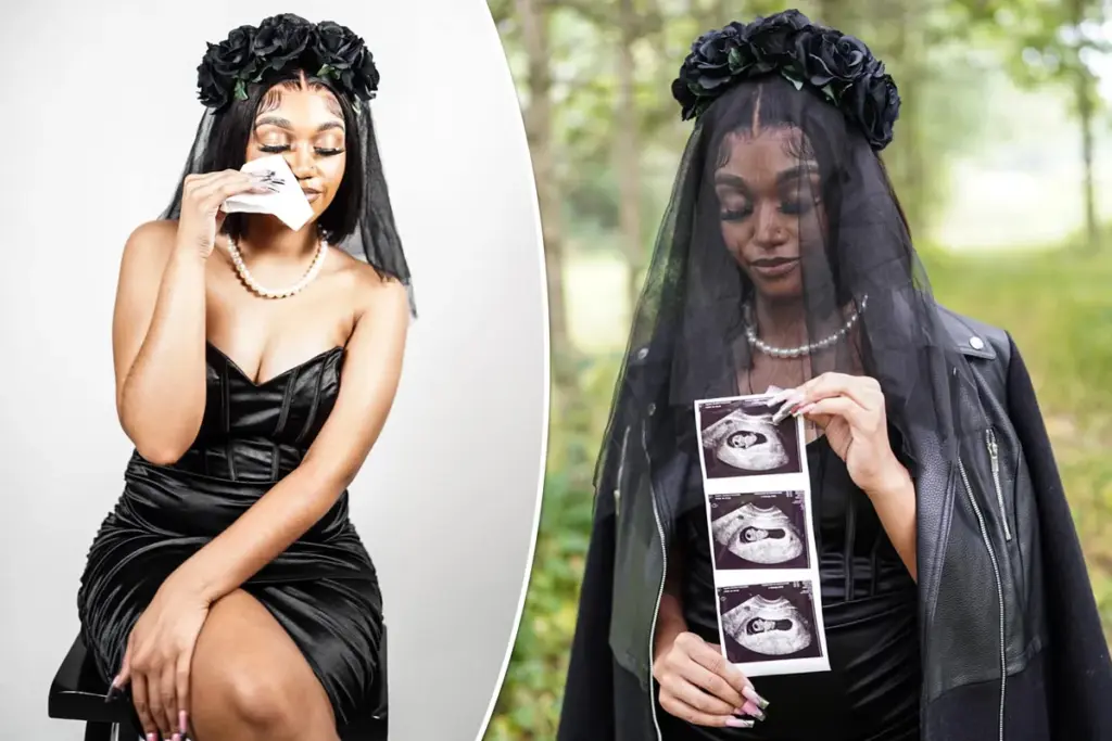 Zwangere vrouw uit Louisville gaat viraal met uitvaart-fotoshoot: ‘R.I.P. kinderloos leven’