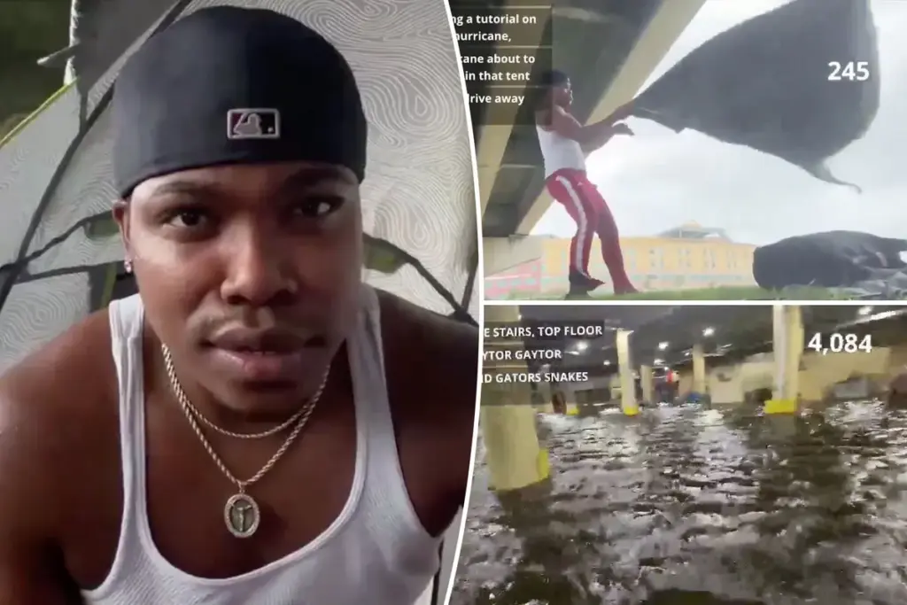 Florida influencer kampeert tijdens orkaan Helene en filmt alles live — meer dan alleen een domme stunt?
