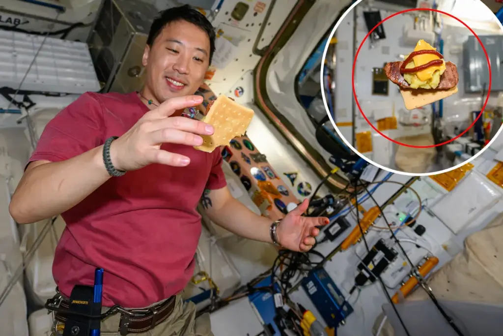 NASA-astronaut maakt op creatieve wijze een burger in de ruimte
