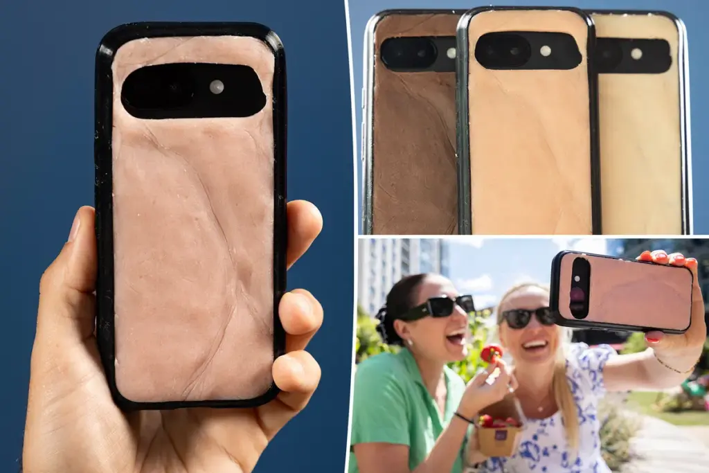 Bizarre siliconen telefoonhoes voelt als mensenhuid — en krijgt zelfs een zonnebrand