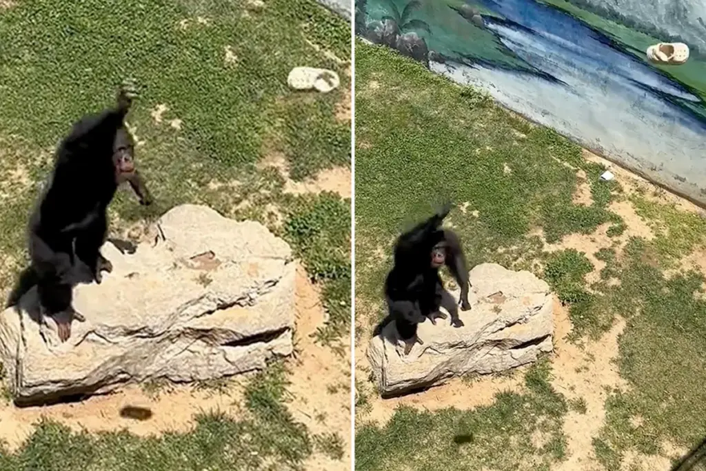 Chimpanse gooit verloren sandaal terug naar bezoeker in bizar filmpje